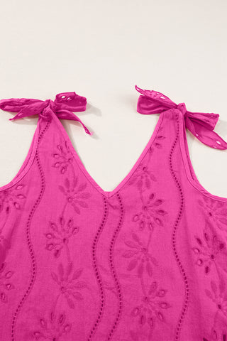 Embroidered V Neck Top Knotted Straps - 2 Colors