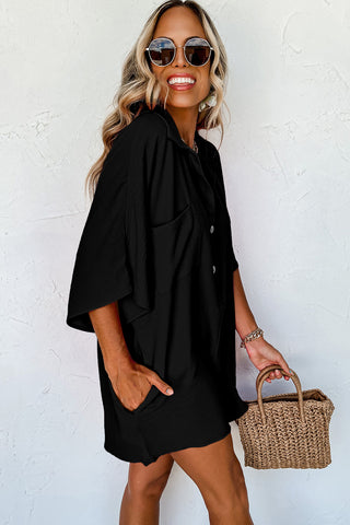 Romper Short Sleeves Collar Button Front - 4 Colors