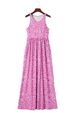 Rose Pink Leopard Pocketed Maxi Tank Dress - Alleure