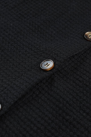 Brown Pocket Buttons Front Waffle Knit Shacket
