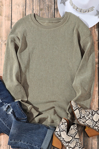 Ribbed Knit Round Neck Sweatshirt - 6 Colors
