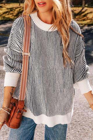 Striped Contrast Trim Loose Sweater - 4 Colors