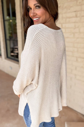 Waffle Knit Loose Fit V Neck Top - 3 Colors
