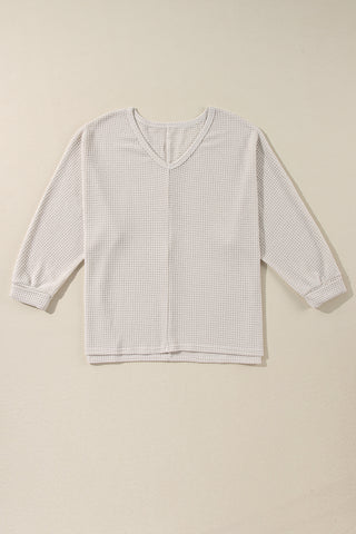 Waffle Knit Loose Fit V Neck Top - 3 Colors