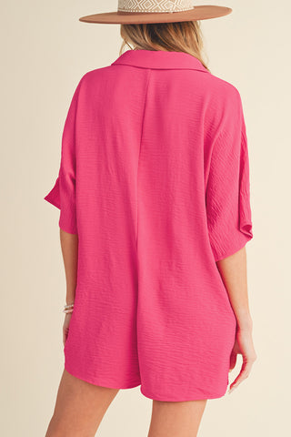 Romper Short Sleeves Collar Button Front - 4 Colors