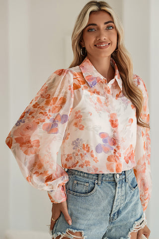 Floral Print Balloon Sleeve Loose Blouse