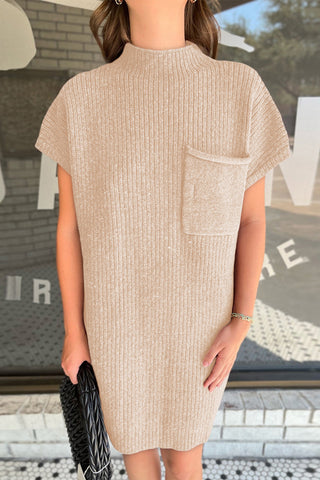 Ribbed Knit Loose Fit Short Sleeve Sweater Dress - 4 Colors