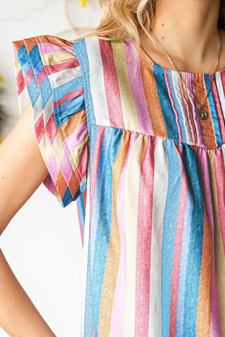 Multicolor Striped Blouse with Ruffle Sleeves