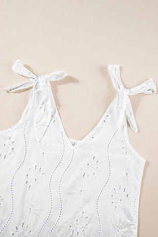 Embroidered V Neck Top Knotted Straps - 2 Colors