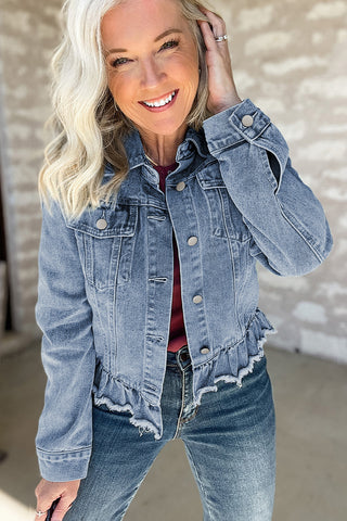 Denim Ruffle Raw Hem Jacket - 2 Colors