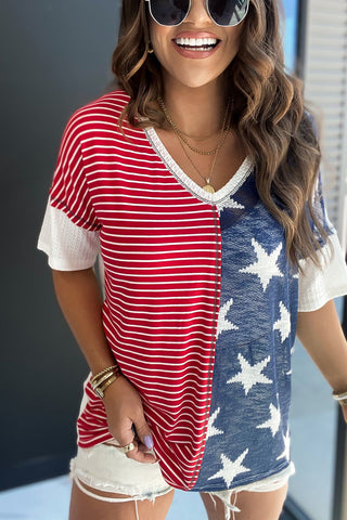 Stripes & Stars V Neck Short Sleeve Knit - 2 Color Variations