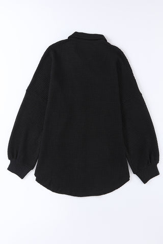 Brown Pocket Buttons Front Waffle Knit Shacket