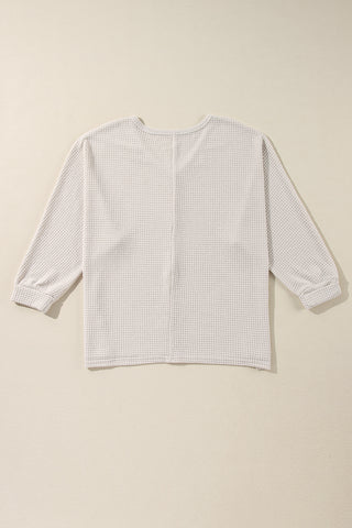 Waffle Knit Loose Fit V Neck Top - 3 Colors