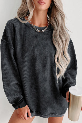 Ribbed Knit Round Neck Sweatshirt - 6 Colors