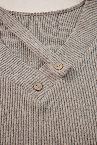 V Neck Strap & Button Detail Ribbed Tee