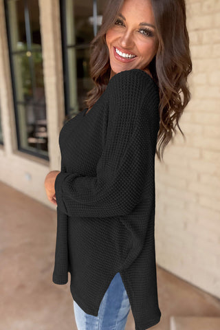 Waffle Knit Loose Fit V Neck Top - 3 Colors