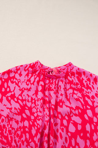 Pink & Red Leopard Print Wide Leg Jumpsuit with Tulip Sleeves & Belt