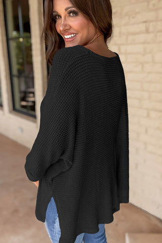 Waffle Knit Loose Fit V Neck Top - 3 Colors