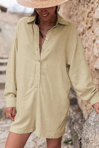 Beige Long Sleeve Shorts Romper