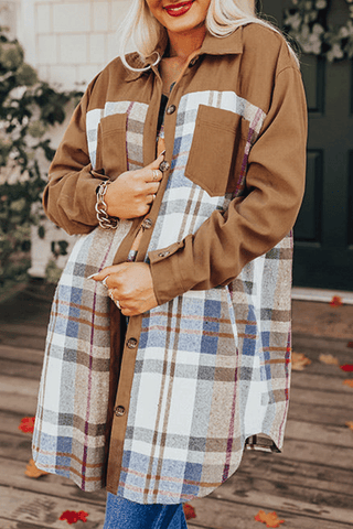 Plaid Patchwork Long Sleeve Shacket - 2 Colors