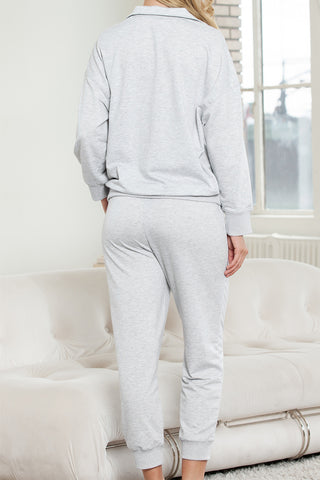 Half Zip Top & Drawstring Pants Loungewear Set - 2 Colors