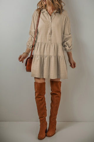 Tiered Shirt Dress Puff Sleeves - 2 Colors