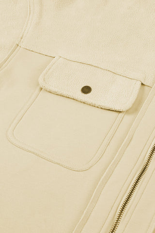 Green Flap Pockets Bishop Sleeve Zip Up Hoodie Jacket