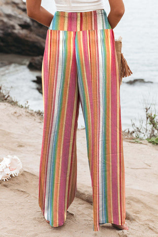 Multicolor Striped High Waisted Wide Leg Beach Pants