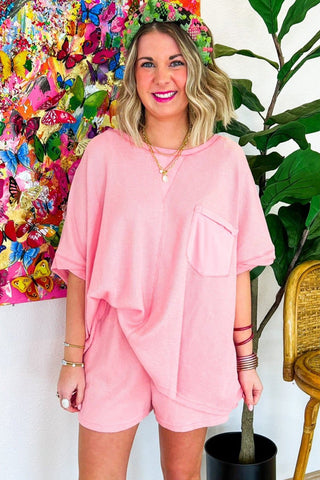 Waffle Knit Oversize T Shirt Shorts Set