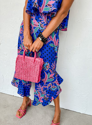 Strapless Floral Print Jumpsuit with Tiered Hem & Bodice