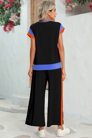 Colorblock 2 Piece Casual Wide Leg Pants Set - 4 Colors