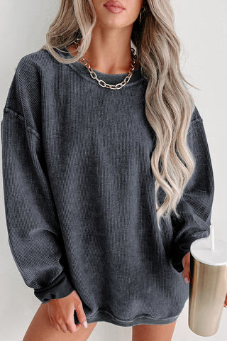 Ribbed Knit Round Neck Sweatshirt - 6 Colors
