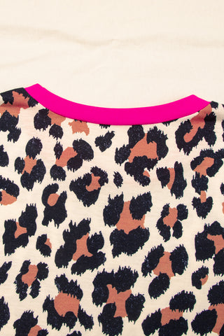 Leopard Print T Shirt Contrast Trim