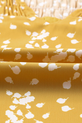 Yellow Boho Crinkled Blouse with Frill Neckline