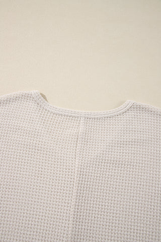 Waffle Knit Loose Fit V Neck Top - 3 Colors