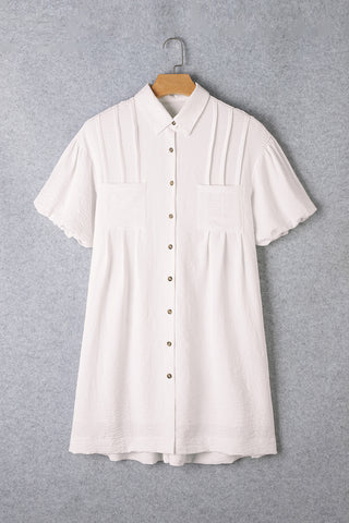 White Puff Sleeve Buttoned Shirt Dress