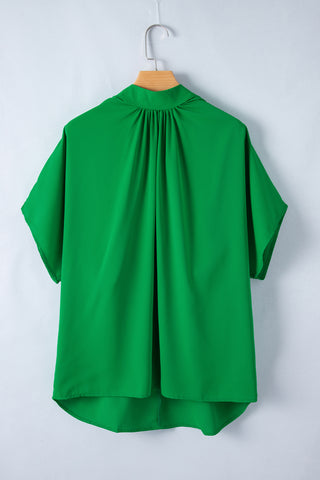 Silky Blouse Batwing Sleeves Neckline Pleats- 2 Colors