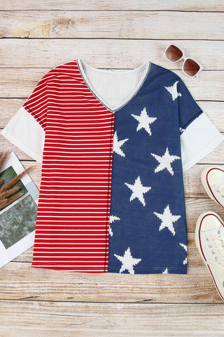 Stripes & Stars V Neck Short Sleeve Knit - 2 Color Variations