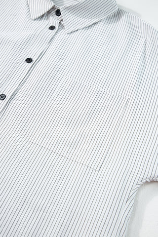 Stripe Tunic Shirt Roll Tab Sleeves - 3 Colors