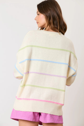 Striped Drop Sleeve Henley Sweater - 2 Colors