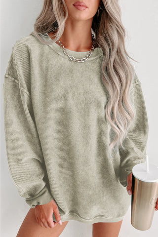 Ribbed Knit Round Neck Sweatshirt - 6 Colors
