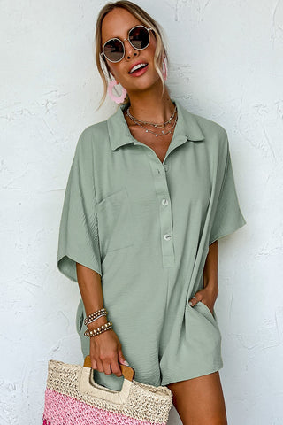 Romper Short Sleeves Collar Button Front - 4 Colors