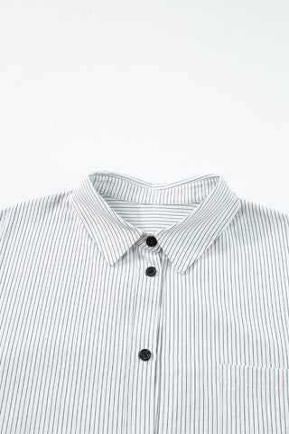 Stripe Tunic Shirt Roll Tab Sleeves - 3 Colors