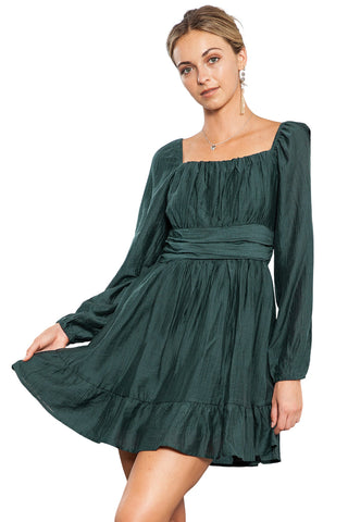 Black Solid Color Flounce Hem A -Line Square Neck Dress - Alleure