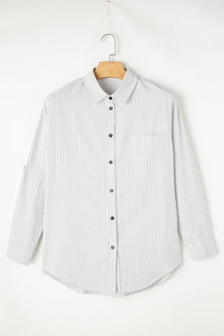 Stripe Tunic Shirt Roll Tab Sleeves - 3 Colors