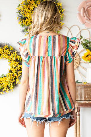 Multicolor Striped Blouse with Ruffle Sleeves