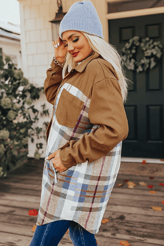 Plaid Patchwork Long Sleeve Shacket - 2 Colors